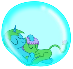 Size: 918x870 | Tagged: safe, artist:bladedragoon7575, derpibooru import, oc, oc:balance blade, unofficial characters only, earth pony, seapony (g4), bubble, bubble solution, duo, duo male and female, female, image, in bubble, male, png, simple background, transparent background