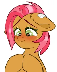 Size: 2000x2500 | Tagged: safe, alternate version, artist:etoz, derpibooru import, babs seed, earth pony, pony, g4, blushing, bust, couple, ear piercing, earring, embarrassed, female, freckles, green eyes, heart, heart eyes, hooves together, image, implied featherseed, implied featherweight, implied shipping, implied straight, jewelry, male, mare, older, older babs seed, piercing, png, red hair, shy, simple background, solo, watermark, white background, wingding eyes