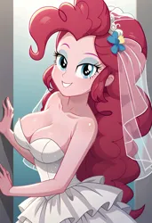 Size: 1401x2048 | Tagged: safe, ai content, machine learning generated, ponerpics import, ponybooru import, prompter:bartp98, pinkie pie, equestria girls, clothes, dress, image, jpeg, wedding dress