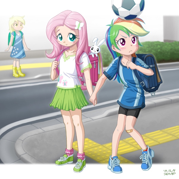 Size: 2000x2000 | Tagged: safe, artist:uotapo, color edit, derpibooru import, edit, editor:overlord 2, derpy hooves, fluttershy, rainbow dash, human, equestria girls, g4, colored, image, jpeg, light skin, skin color edit