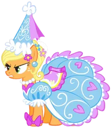 Size: 1080x1239 | Tagged: safe, derpibooru import, applejack, earth pony, pony, g4, angry, applejack also dresses in style, applejack is not amused, bow, clothes, dress, ear piercing, earring, female, flower, flower in hair, froufrou glittery lacy outfit, glare, gown, hat, heart, hennin, image, jewelry, mare, necklace, pearl necklace, piercing, png, princess, princess applejack, puffy sleeves, ribbon, simple background, solo, transparent background, unamused, wat