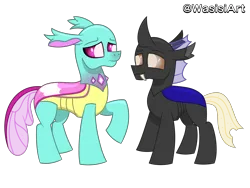 Size: 6000x4500 | Tagged: safe, artist:alejandrogmj, artist:wasisi, derpibooru import, spiracle, oc, oc:wasisi, changedling, changeling, canon x oc, changeling oc, image, looking at each other, looking at someone, png, simple background, transparent background