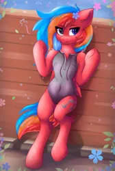 Size: 2358x3500 | Tagged: safe, artist:gaffy, derpibooru import, oc, oc:gaffy, unofficial characters only, pegasus, belly, belly button, cheek fluff, chest fluff, ear fluff, flower, image, pegasus oc, png, wings