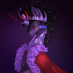 Size: 7600x7600 | Tagged: safe, artist:spika, derpibooru import, king sombra, pony, unicorn, g4, armor, cloak, clothes, crown, horn, image, jewelry, male, png, regalia, solo, sombra eyes, stallion