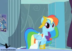 Size: 1280x908 | Tagged: safe, artist:bistmantis, derpibooru import, rainbow dash, g4, clothes, dress, gala dress, image, jpeg, rainbow dash's bedroom