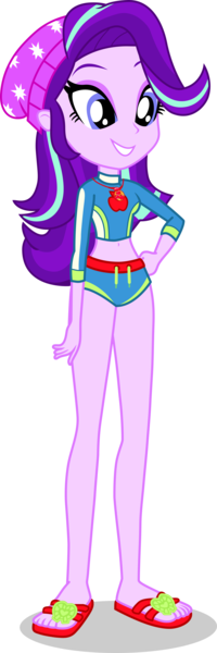 Size: 1342x4023 | Tagged: safe, artist:dustinwatsongkx, derpibooru import, starlight glimmer, human, equestria girls, g4, beanie, clothes swap, female, geode of super strength, hat, image, magical geodes, png, solo, swimsuit swap