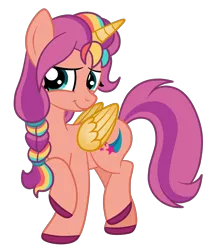 Size: 3509x4000 | Tagged: safe, artist:squipycheetah, derpibooru import, sunny starscout, alicorn, pony, g4, g5, g5 to g4, generation leap, happy, image, png, raised hoof, simple background, smiling, transparent background