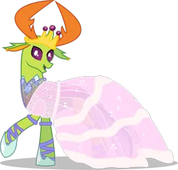 Size: 1187x1135 | Tagged: safe, artist:byteslice, derpibooru import, thorax, changedling, changeling, g4, .svg available, clothes, crossdressing, dress, ear piercing, earring, femboy, gala dress, gown, image, jewelry, king thorax, male, piercing, png, regalia, simple background, solo, tiara, transparent background, vector