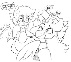 Size: 3400x2973 | Tagged: safe, artist:slimewiz, derpibooru import, oc, oc:news flash, oc:ping wing, bat pony, hippogriff, /mlptg/ the bannermanes, bat pony oc, bat wings, cute, head pat, head rub, hippogriff oc, image, pat, png, sketch, wings