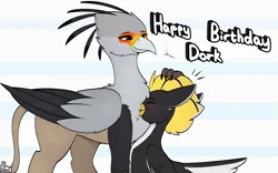 Size: 8373x5225 | Tagged: safe, artist:suchalmy, derpibooru import, oc, oc:ping wing, oc:tsavo, unofficial characters only, gryphon, hippogriff, blushing, chest fluff, gift art, griffon oc, happy birthday, hippogriff oc, image, png