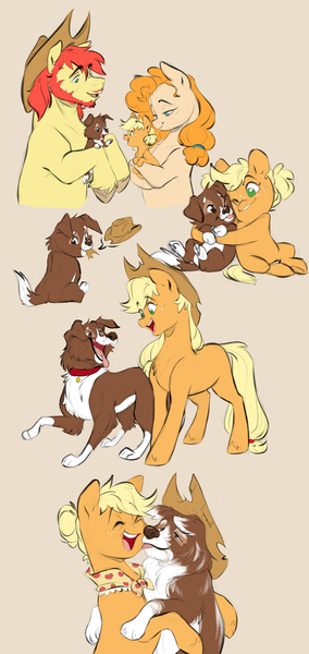 Size: 5128x10838 | Tagged: safe, artist:chub-wub, derpibooru import, applejack, bright mac, pear butter, winona, dog, earth pony, pony, g4, alternate hairstyle, brightbutter, comic, cute, eyes closed, female, filly, filly applejack, image, jackabetes, jpeg, male, mare, older, older applejack, open mouth, shipping, stallion, straight, unshorn fetlocks, winonabetes, younger