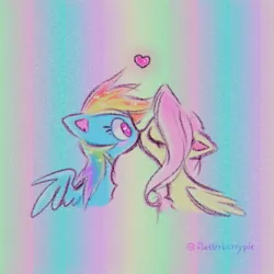 Size: 990x990 | Tagged: safe, artist:flutterberrypie, derpibooru import, fluttershy, rainbow dash, pegasus, pony, g4, blushing, duo, duo female, eyes closed, female, flutterdash, heart, image, kissing, lesbian, mare, partially open wings, png, shipping, wings