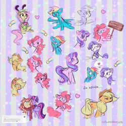 Size: 2048x2048 | Tagged: safe, artist:flutterberrypie, derpibooru import, applejack, fluttershy, pinkie pie, rainbow dash, rarity, starlight glimmer, sunset shimmer, twilight sparkle, alicorn, earth pony, pegasus, pony, unicorn, antonymph, applejack's hat, clothes, cowboy hat, female, fluttgirshy, gir, hat, heart, high res, horn, image, invader zim, lesbian, mane six, mare, one eye closed, pictogram, png, scarf, shared clothing, shared scarf, shipping, sitting, speech bubble, spread wings, stars, sunsetsparkle, tail, wings