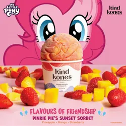 Size: 2391x2391 | Tagged: safe, derpibooru import, pinkie pie, earth pony, equestria daily, female, flavors of friendship, food, fruit, ice cream, image, jpeg, kind kones, kind kones (ice cream store), mango, pineapple, pinkie pie's sunset sorbet, singapore, strawberry