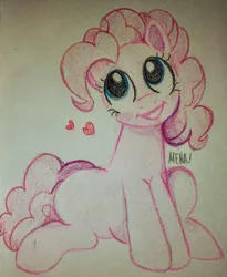 Size: 2821x3433 | Tagged: safe, artist:dsstoner, ponerpics import, ponybooru import, pinkie pie, earth pony, pony, crayon, crayon drawing, female, image, jpeg, mare, sitting, smiling, traditional art