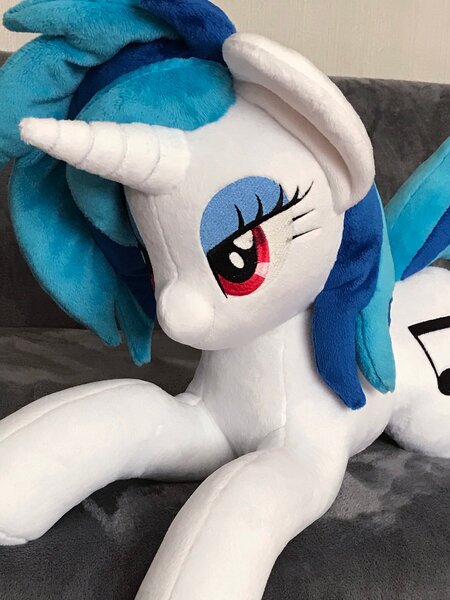 Size: 1536x2048 | Tagged: safe, artist:mdcraft10, derpibooru import, vinyl scratch, pony, unicorn, female, horn, image, irl, jpeg, lying down, photo, plushie, prone, solo