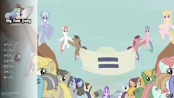 Size: 1920x1080 | Tagged: safe, derpibooru import, edit, edited screencap, screencap, starlight glimmer, earth pony, pegasus, pony, unicorn, g4, the cutie map, chinese text, equal sign, female, hearts of iron 4, horn, image, jpeg, mare, menu, moon runes, my new pony: friendship is a lie, our town, s5 starlight, title screen