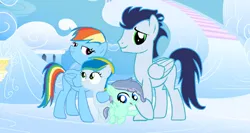 Size: 1280x681 | Tagged: safe, artist:nightmagicstar10, ponerpics import, ponybooru import, rainbow dash, soarin', pegasus, pony, colt, female, filly, foal, image, jpeg, male, mare, offspring, parent:rainbow dash, parent:soarin', parents:soarindash, shipping, soarindash, stallion, straight