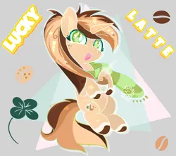 Size: 4607x4100 | Tagged: safe, artist:winstiky, derpibooru import, oc, oc:lucky latte, unofficial characters only, pony, unicorn, clothes, clover, coffee beans, coffee cup, colored hooves, cup, freckles, hooves, horn, image, png, scarf