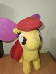 Size: 3000x4000 | Tagged: safe, artist:jbond, derpibooru import, apple bloom, earth pony, pony, g4, apple bloom's bow, bow, female, filly, foal, hair bow, handmade, image, irl, jpeg, photo, plushie, solo