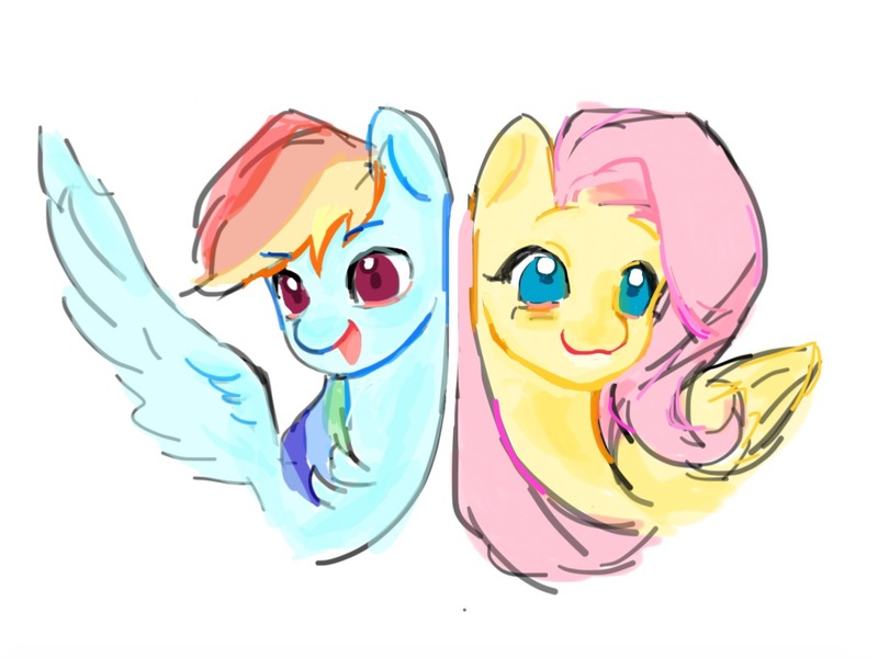 Size: 1091x818 | Tagged: safe, artist:li45866367, derpibooru import, fluttershy, rainbow dash, pegasus, pony, bust, female, image, jpeg, mare, open mouth, portrait, simple background, smiling, spread wings, white background, wings