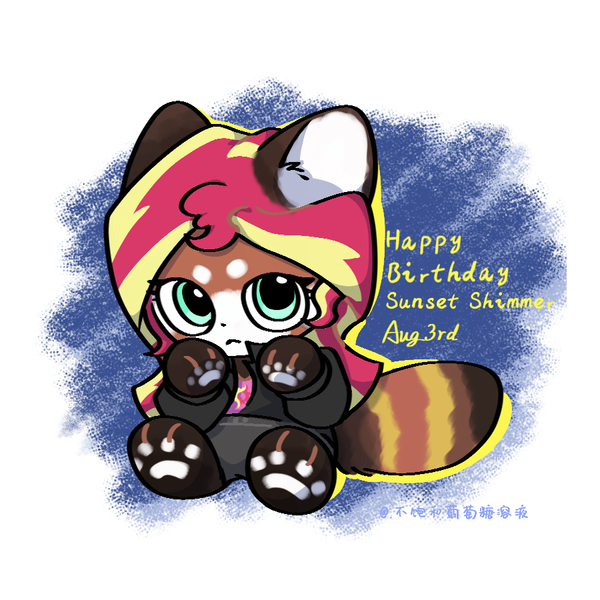 Size: 900x900 | Tagged: safe, artist:candywang12648, derpibooru import, sunset shimmer, red panda, semi-anthro, equestria girls, g4, clothes, cute, green eyes, image, orange fur, png, solo, species swap, two toned hair