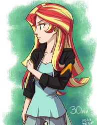 Size: 469x600 | Tagged: safe, artist:uotapo, color edit, derpibooru import, edit, editor:overlord 2, sunset shimmer, human, equestria girls, g4, colored, image, jpeg, skin color edit, solo