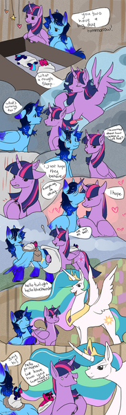 Size: 3055x10000 | Tagged: safe, derpibooru import, princess celestia, twilight sparkle, twilight sparkle (alicorn), oc, oc:blue thunder, alicorn, pony, canon x oc, diaper, female, foal, image, jpeg, love, male, prince, princess, shipping, sleeping, straight, thundersparkle