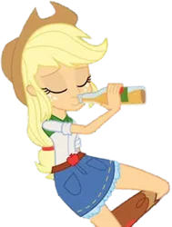 Size: 1904x2520 | Tagged: safe, derpibooru import, edit, edited screencap, editor:homersimpson1983, screencap, applejack, human, equestria girls, g4, apple cider, background removed, drink, drinking, eyes closed, female, image, not a vector, png, solo