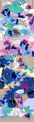 Size: 2794x10000 | Tagged: safe, derpibooru import, princess celestia, princess luna, twilight sparkle, oc, oc:blue thunder, alicorn, pony, baby, baby pony, canon x oc, female, foal, image, jpeg, male, prince, princess, shipping, straight, thundersparkle