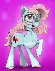 Size: 1563x2025 | Tagged: safe, artist:chopsticks, derpibooru import, oc, oc:charlotte parker, unofficial characters only, earth pony, pony, black eyeshadow, butt fluff, cheek fluff, chest fluff, concave belly, countershading, cute, ear fluff, ear piercing, earring, eye clipping through hair, eyebrows, eyebrows visible through hair, eyeshadow, female, fluffy, glasses, gradient mane, image, jewelry, leg fluff, looking at you, makeup, mare, necklace, one eye closed, open mouth, piercing, png, raised hoof, smiling, smiling at you, solo, stray strand, thin, unshorn fetlocks, wink, winking at you