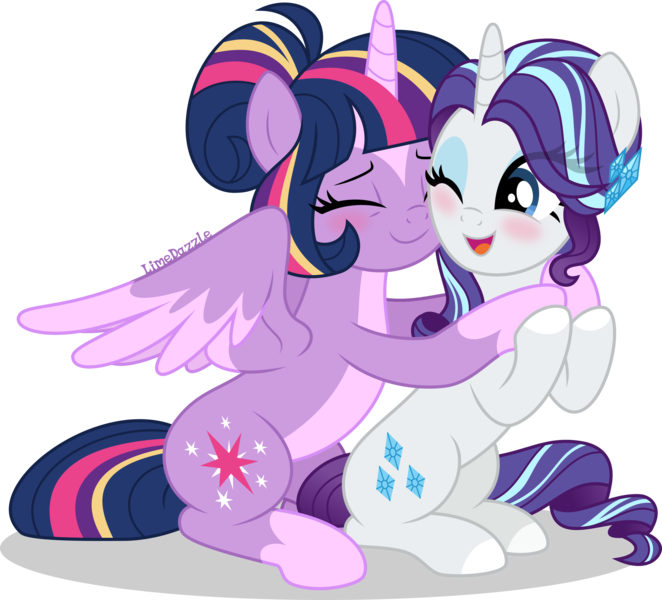 Size: 3859x3500 | Tagged: safe, artist:limedazzle, derpibooru import, rarity, twilight sparkle, twilight sparkle (alicorn), alicorn, pony, alternate design, alternate hairstyle, female, hug, image, lesbian, png, ship:rarilight, shipping, simple background, snuggling, transparent background, vector