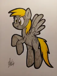 Size: 2048x2731 | Tagged: safe, artist:panoramhusky, derpibooru import, derpy hooves, pegasus, pony, g4, female, image, jpeg, smiling, solo, spread wings, traditional art, wings