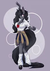 Size: 1462x2048 | Tagged: safe, artist:mscolorsplash, derpibooru import, oc, unofficial characters only, anthro, plantigrade anthro, pony, unicorn, big breasts, breasts, busty oc, cleavage, clothes, female, gray background, grin, horn, image, leg warmers, mare, png, simple background, smiling, solo, sweater around waist