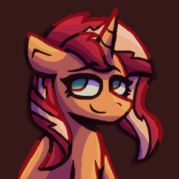 Size: 620x620 | Tagged: safe, artist:rosa ushiromiya, derpibooru import, sunset shimmer, pony, unicorn, g4, digital art, female, horn, image, looking at you, mare, png, simple background, smiling, smiling at you, solo, solo female