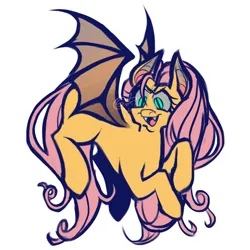 Size: 750x750 | Tagged: safe, artist:slimeysquirrels, derpibooru import, fluttershy, bat pony, pony, bats!, g4, >:d, alternate eye color, bat ears, bat eyes, bat ponified, bat wings, blank flank, concave belly, eyelashes, fangs, flutterbat, image, membranous wings, open mouth, png, race swap, slit pupils, solo, watermark, wings, wip