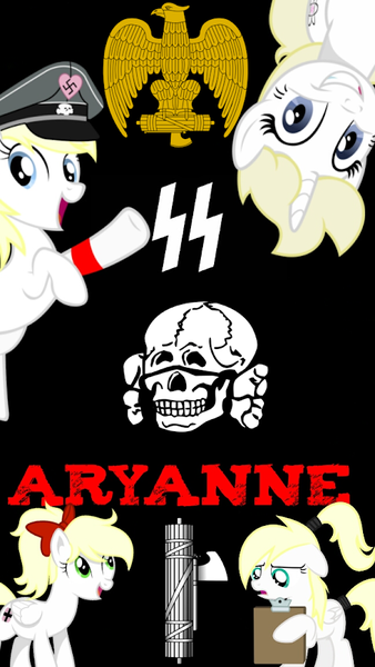 Size: 497x883 | Tagged: safe, artist:dpr, edit, oc, oc:aryanne, pony, altbrony, brony, fasces, fascism, fascist, fascist symbol, image, mlpol, my little pony, nazi, png, totenkopf, wallpaper, wallpaper edit