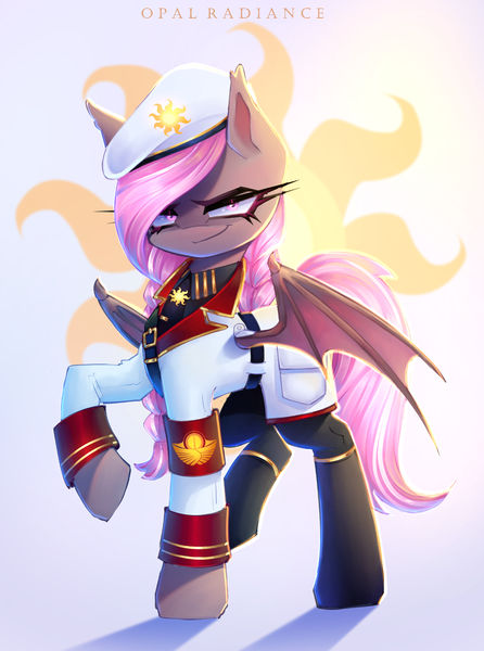 Size: 2229x3000 | Tagged: safe, artist:opal_radiance, derpibooru import, oc, oc:wintergleam, bat pony, equestria at war mod, commission, image, png, solar empire, solar uniform, solo