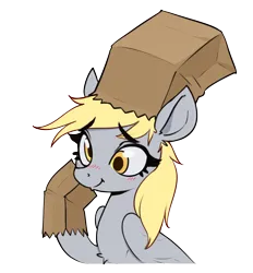 Size: 1960x2110 | Tagged: safe, artist:aquaticvibes, derpibooru import, derpy hooves, pegasus, pony, g4, blush lines, blushing, bust, clothes, costume, cute, derpabetes, female, high res, image, mare, nightmare night costume, paper bag, paper bag wizard, png, simple background, smiling, solo, transparent background