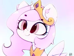 Size: 4000x3000 | Tagged: safe, artist:zokkili, derpibooru import, princess celestia, alicorn, pony, g4, beanbrows, cewestia, crown, cute, cutelestia, ear fluff, eye clipping through hair, eyebrows, eyebrows visible through hair, female, filly, filly celestia, high res, horn, image, jewelry, jpeg, peytral, pink-mane celestia, regalia, signature, smiling, solo, spread wings, wings, younger