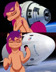 Size: 4961x6373 | Tagged: safe, artist:bluishdraft, derpibooru import, sunny starscout, dragon, earth pony, pony, g5, boeing, female, hotline bling, image, mare, meme, png, spacex