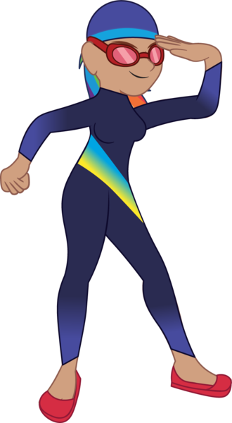 Size: 733x1334 | Tagged: safe, artist:prixy05, derpibooru import, rainbow dash, human, g4, goggles, hat, humanized, image, moderate dark skin, png, solo, swimming cap, swimming goggles, wetsuit