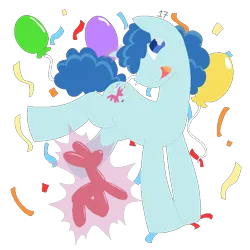 Size: 720x720 | Tagged: safe, artist:seventeen1717, derpibooru import, party favor, pony, unicorn, balloon, balloon animal, confetti, digital art, happy, horn, image, lineless, magic, magic aura, male, newbie artist training grounds, pixel art, png, signature, simple background, solo, telekinesis, transparent background