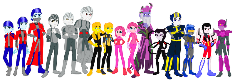 Size: 6856x2360 | Tagged: safe, artist:robertsonskywa1, derpibooru import, human, equestria girls, g4, airachnid, alpha trion, b-127, bumblebee (transformers), d-16, elita-1, equestria girls-ified, evolution, group, image, megatron, optimus prime, orion pax, photo, png, sentinel prime, shockwave, simple background, soundwave, starscream, transformers, transformers one, white background