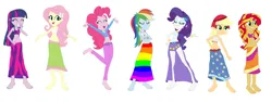 Size: 1280x480 | Tagged: safe, artist:jacob-van-antwerp, derpibooru import, edit, applejack, fluttershy, pinkie pie, rainbow dash, rarity, sci-twi, sunset shimmer, twilight sparkle, equestria girls, g4, barefoot, base, base used, belly dance, belly dancer, belly dancer outfit, feet, humane five, humane seven, humane six, image, jpeg