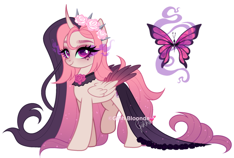 Size: 2132x1442 | Tagged: safe, artist:gihhbloonde, derpibooru import, oc, alicorn, pony, female, image, mare, offspring, parent:fluttershy, parent:king sombra, parents:sombrashy, png, simple background, solo, transparent background