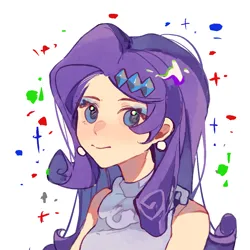 Size: 1000x1000 | Tagged: safe, artist:wumingshi61160, derpibooru import, human, equestria girls, g4, anime style, bust, ear piercing, earring, female, humanized, image, jewelry, piercing, png, purple hair, simple background, smiling, solo, white background