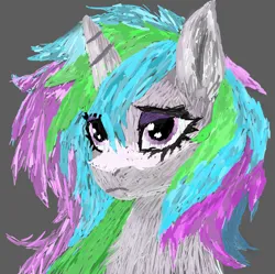 Size: 1761x1757 | Tagged: safe, artist:minecake, derpibooru import, oc, oc:cake sparkle, unofficial characters only, unicorn, bust, gray background, horn, image, impressionism, modern art, not celestia, png, portrait, simple background, solo