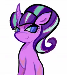 Size: 1055x1168 | Tagged: safe, artist:squidbly, derpibooru import, starlight glimmer, pony, unicorn, g4, eyelashes, female, horn, image, jpeg, lidded eyes, mare, s5 starlight, simple background, smiling, solo, white background