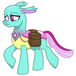 Size: 3000x3000 | Tagged: safe, artist:alejandrogmj, artist:wasisi, derpibooru import, spiracle, changedling, changeling, bag, image, png, raised hoof, saddle bag, simple background, solo, teary eyes, transparent background